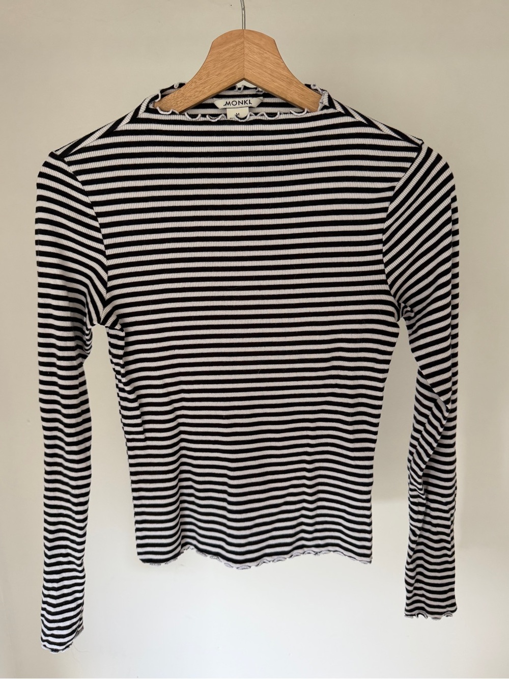 ASOS Monki Black & White Striped Long Sleeve Ribbed Tee Medium